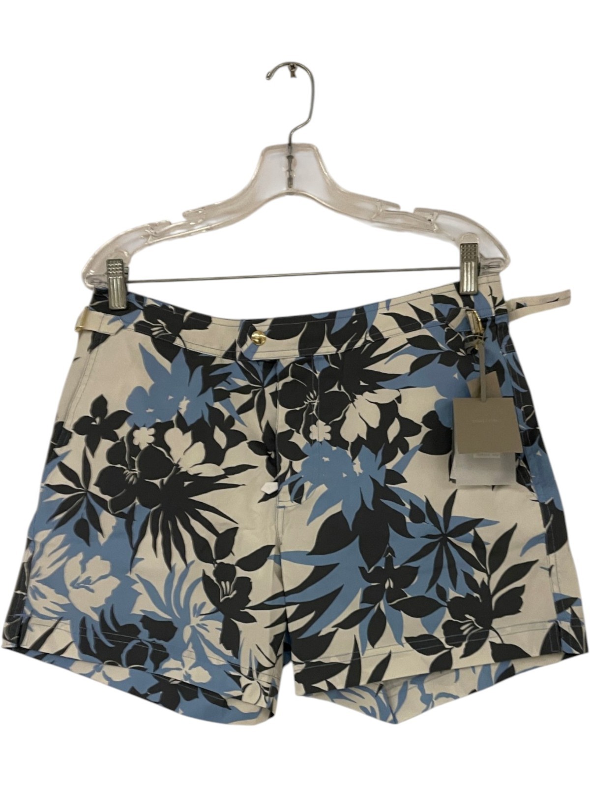 Tom Ford Swim Trunks Men 48 Blue Tropical Floral Compact Poplin Front Pocket NWT