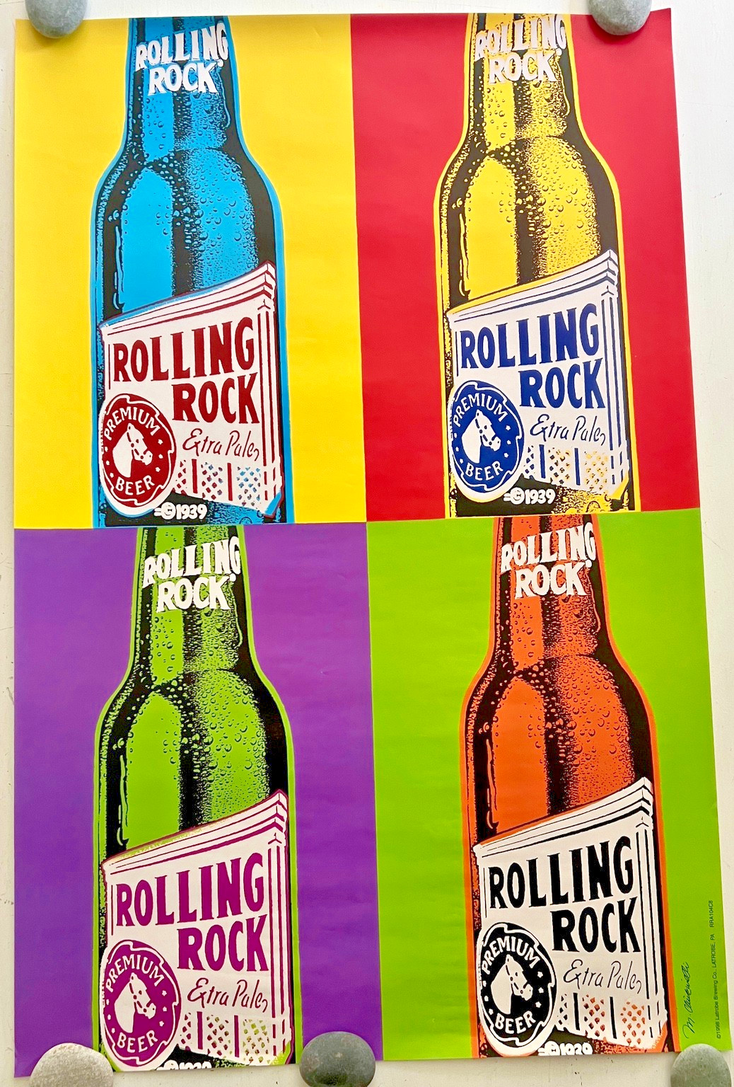 Rare NOS 1998 Rolling Rock Pop Art Warhol Style Poster 22.5 x 34.5 Latrobe PA