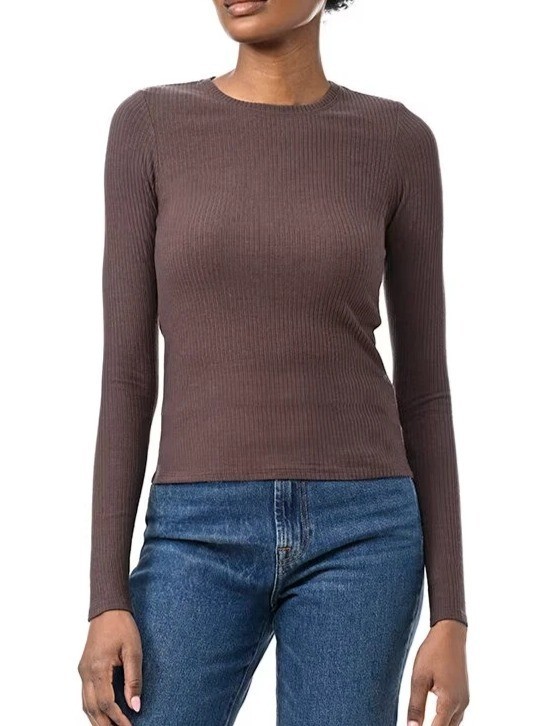NWT Splendid Women\'s M Ribbed Long-Sleeve Rib Sweater Top Brown C0985