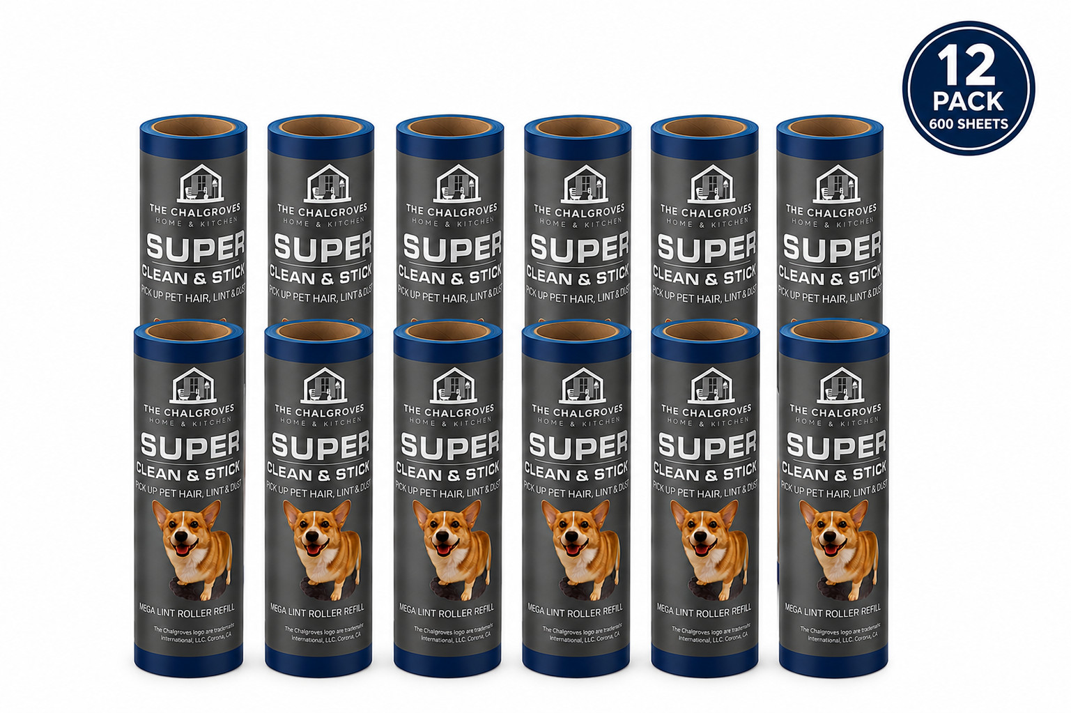 The Chalgroves Mega Lint Roller Refills 12 Pack 600 Sheets Extra Sticky Pet Hair