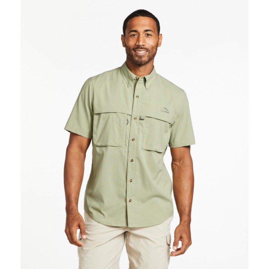 L.L. BEAN Men\'s SunSmart Tropicwear Shirt Medium Green Sage Short Sleeve NWT
