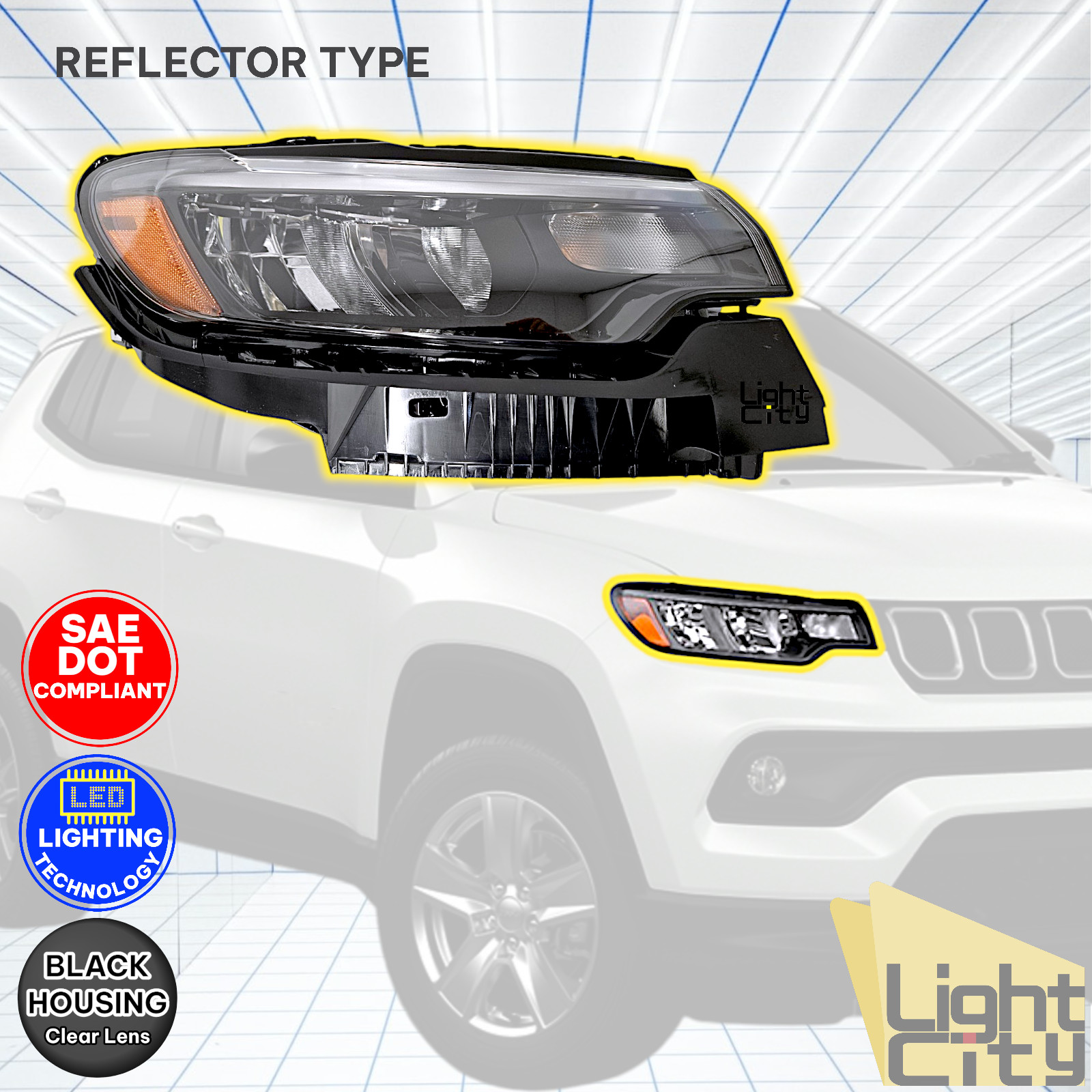 For 2022-2026 Jeep Compass LED Reflector Headlight w/o LED DRL Right Passenger For 2022-2026 Jeep Compass LED Reflector Headlight w/o LED DRL Right Passenger