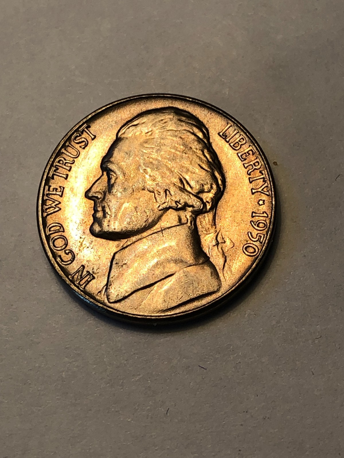 1950-P Jefferson Nickel, BU Uncirc, Lot 43880, . 1950-P Jefferson Nickel, BU Uncirc, Lot 43880, .