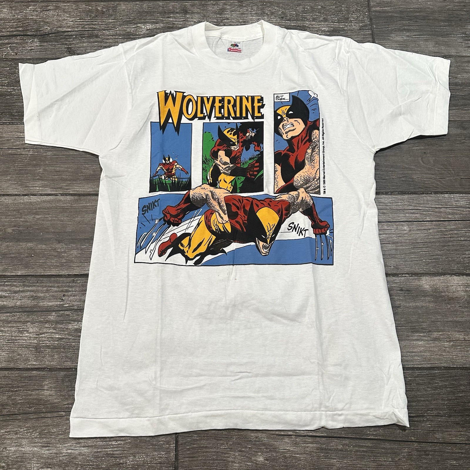 VTG 1989 MARVEL WOLVERINE COMICS WHITE PROMO T-SHIRT USA FOTL NWOT SNIKT SZ L VTG 1989 MARVEL WOLVERINE COMICS WHITE PROMO T-SHIRT USA FOTL NWOT SNIKT SZ L
