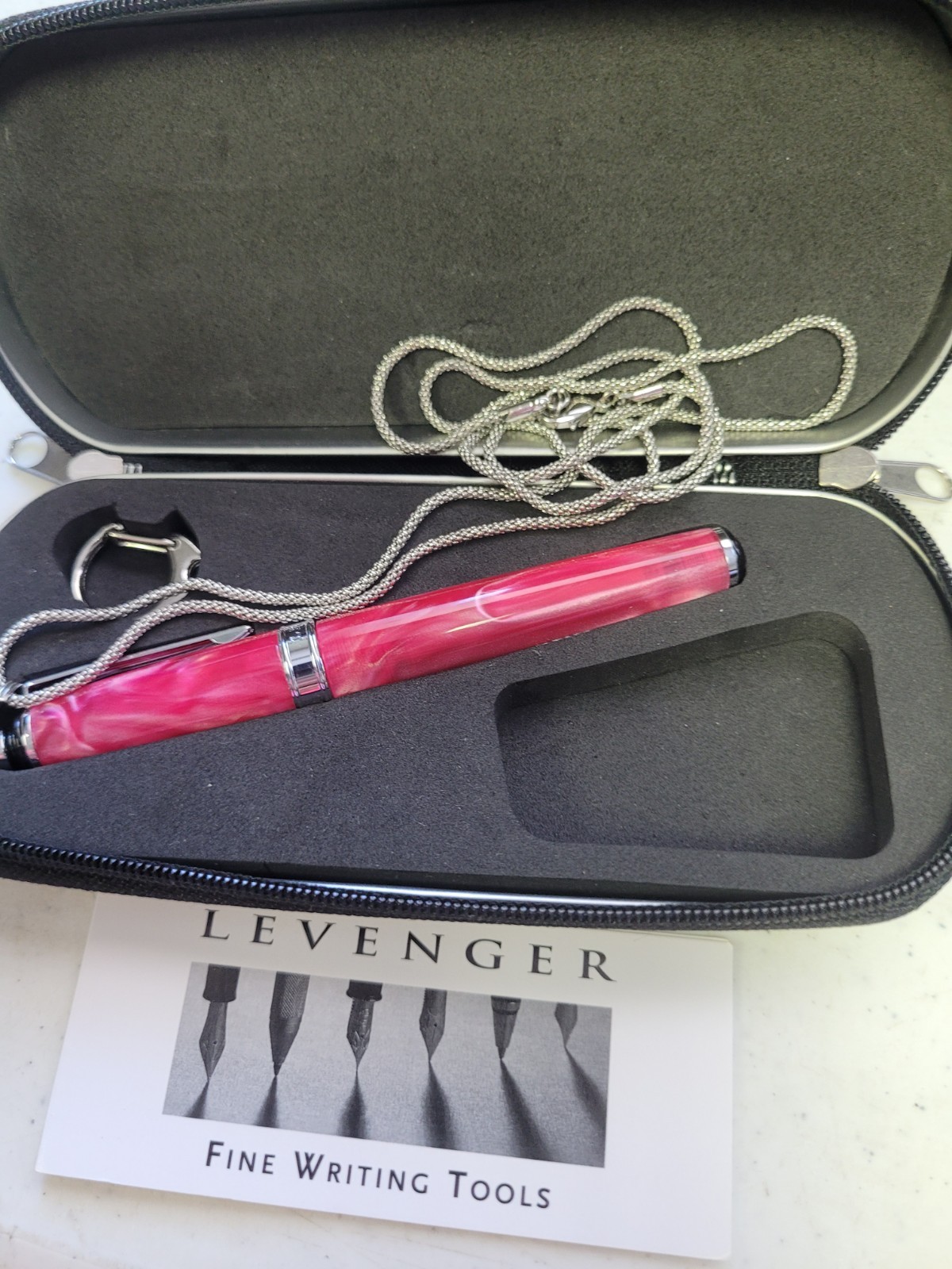 Levenger True Writer Mini Pink Pearl Ballpoint Pen AP0578 w/ Case Lanyard Docs Levenger True Writer Mini Pink Pearl Ballpoint Pen AP0578 w/ Case Lanyard Docs