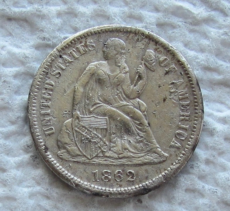 1862-S Seated Liberty Silver Dime Rare Key Date San Francisco XF Cleaned Damaged