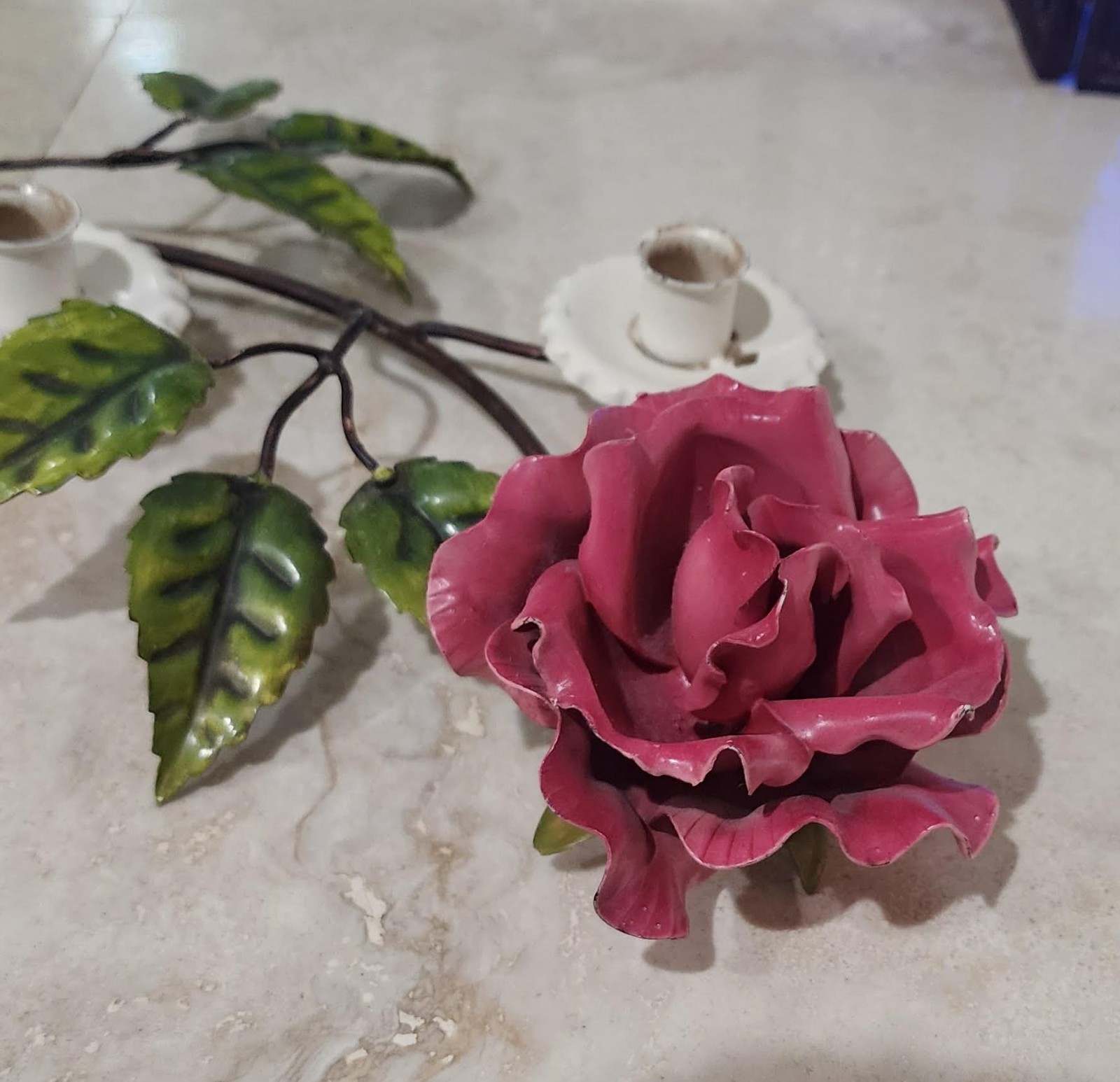 Vintage Italian Tole Metal Rose Candlestick Hollywood Regency Candelabra 18 Vintage Italian Tole Metal Rose Candlestick Hollywood Regency Candelabra 18