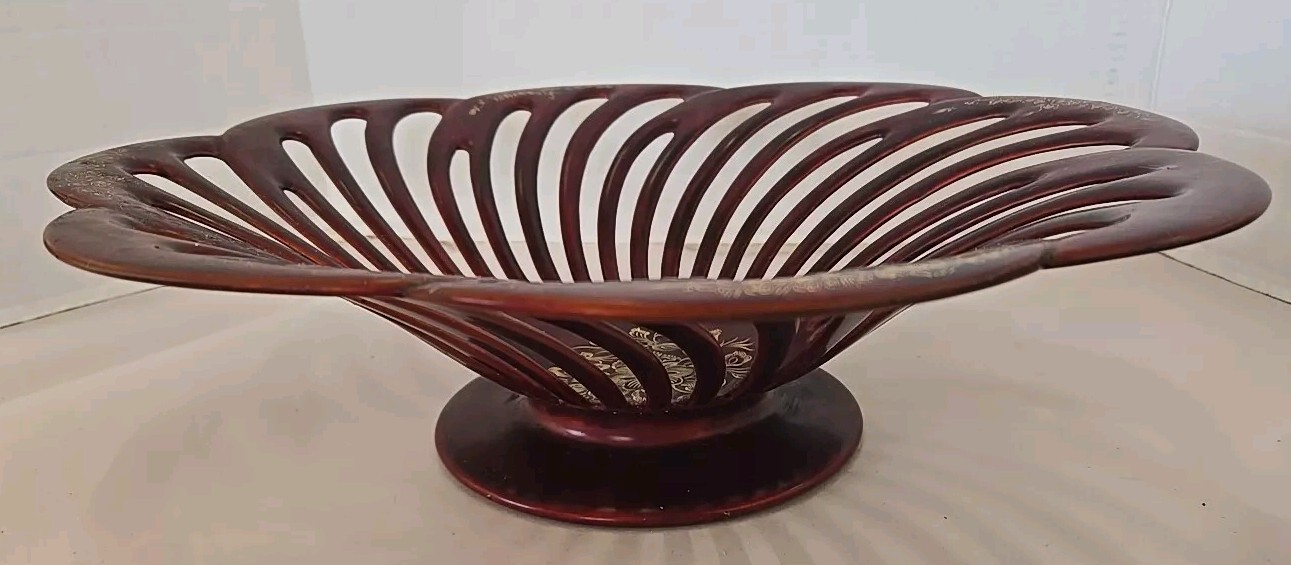Vtg Occupied Japan Maruni Lacquerware Hand Made Footed Bowl W Metal Base 15.5