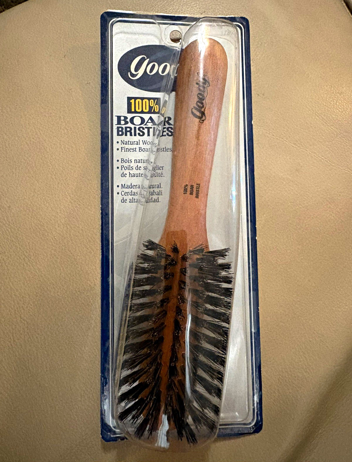 Vtg NEW Goody 100% Boar Bristles Hair Brush Wood Handle Oval Styling Brush 1999