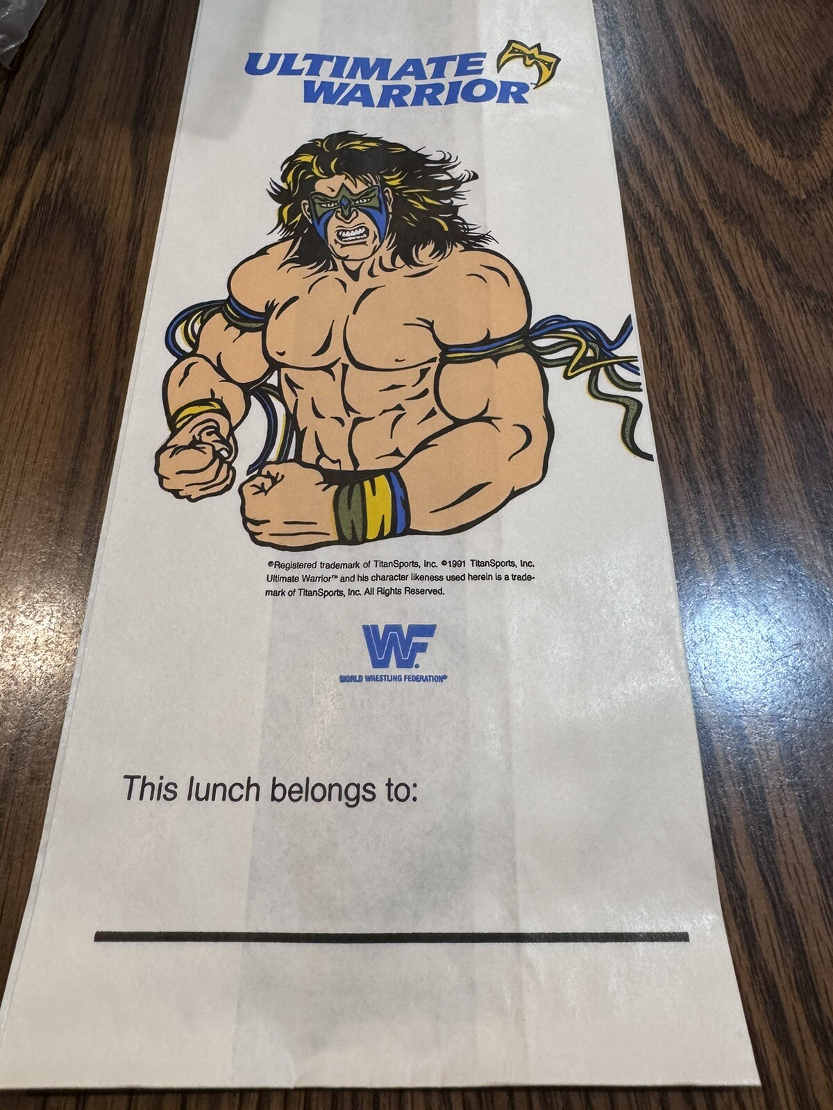 Vintage ULTIMATE WARRIOR Un-Used Paper Lunch Bag Rare WWF NWO WCW NWA 1990s Y2K Vintage ULTIMATE WARRIOR Un-Used Paper Lunch Bag Rare WWF NWO WCW NWA 1990s Y2K