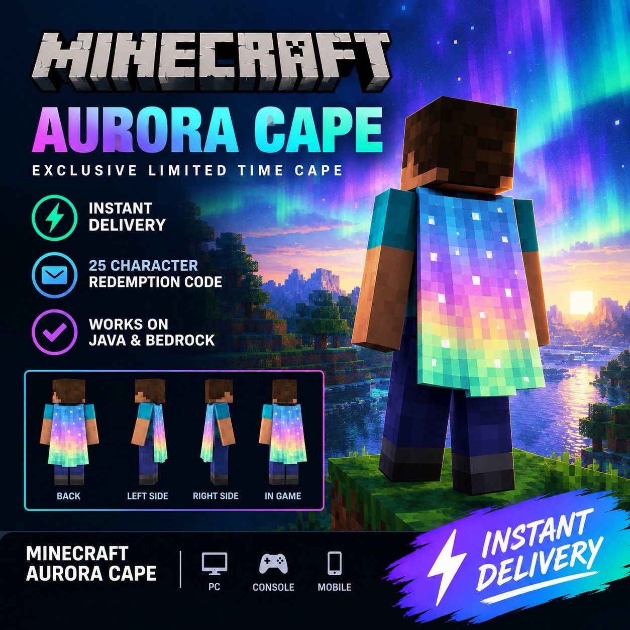 Minecraft Aurora Cape (Java & Bedrock Edition) GLOBAL CODE 🔥INSTANT DELIVERY 🔥 Minecraft Aurora Cape (Java & Bedrock Edition) GLOBAL CODE 🔥INSTANT DELIVERY 🔥