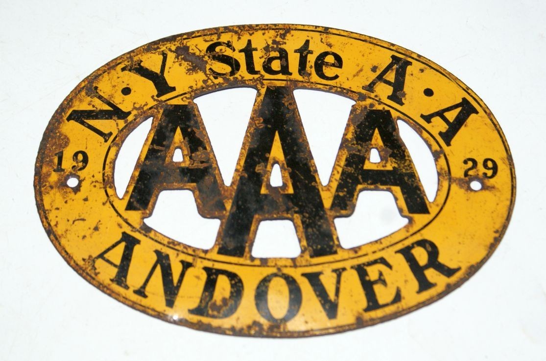 Vintage 1929 ANDOVER NY State AAA Metal Car Badge License Plate Topper Vintage 1929 ANDOVER NY State AAA Metal Car Badge License Plate Topper