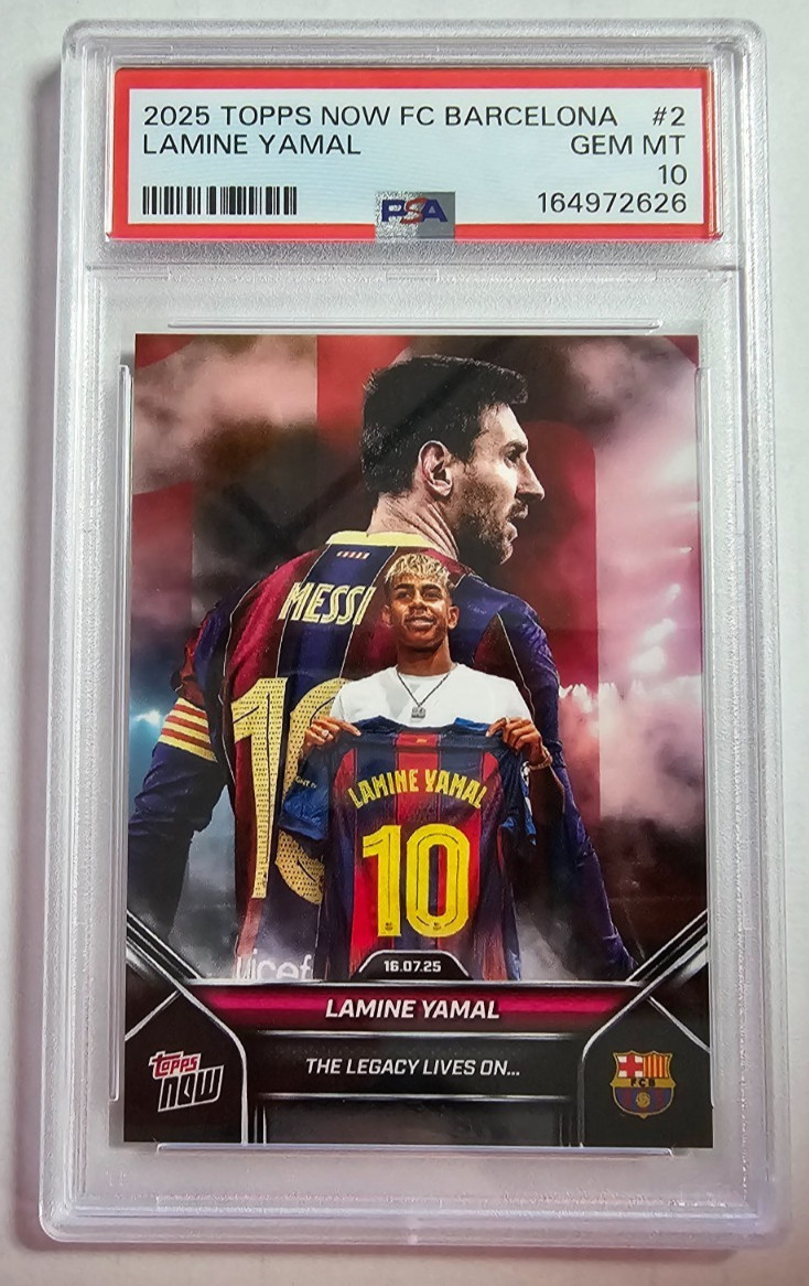 2025-2026 Topps Now FC Barcelona #2 Lamine Yamal Lionel Messi Graded PSA 10 Gem 2025-2026 Topps Now FC Barcelona #2 Lamine Yamal Lionel Messi Graded PSA 10 Gem