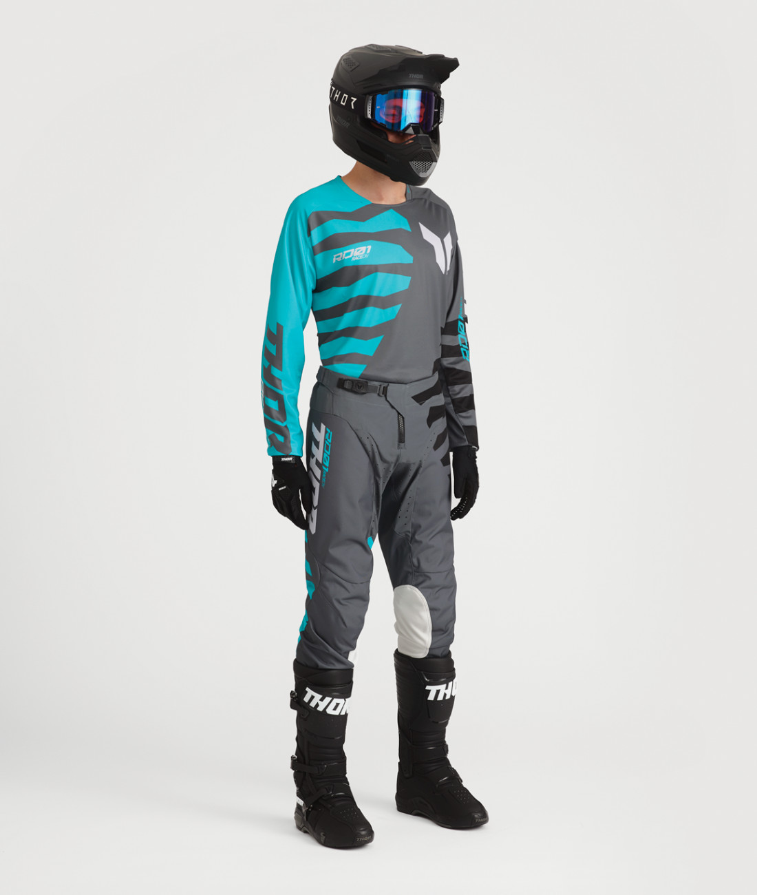 MX-27 Thor Launchmode Shredder Motocross Gear Se - Jersey & Pant- Charcoal/Aqua
