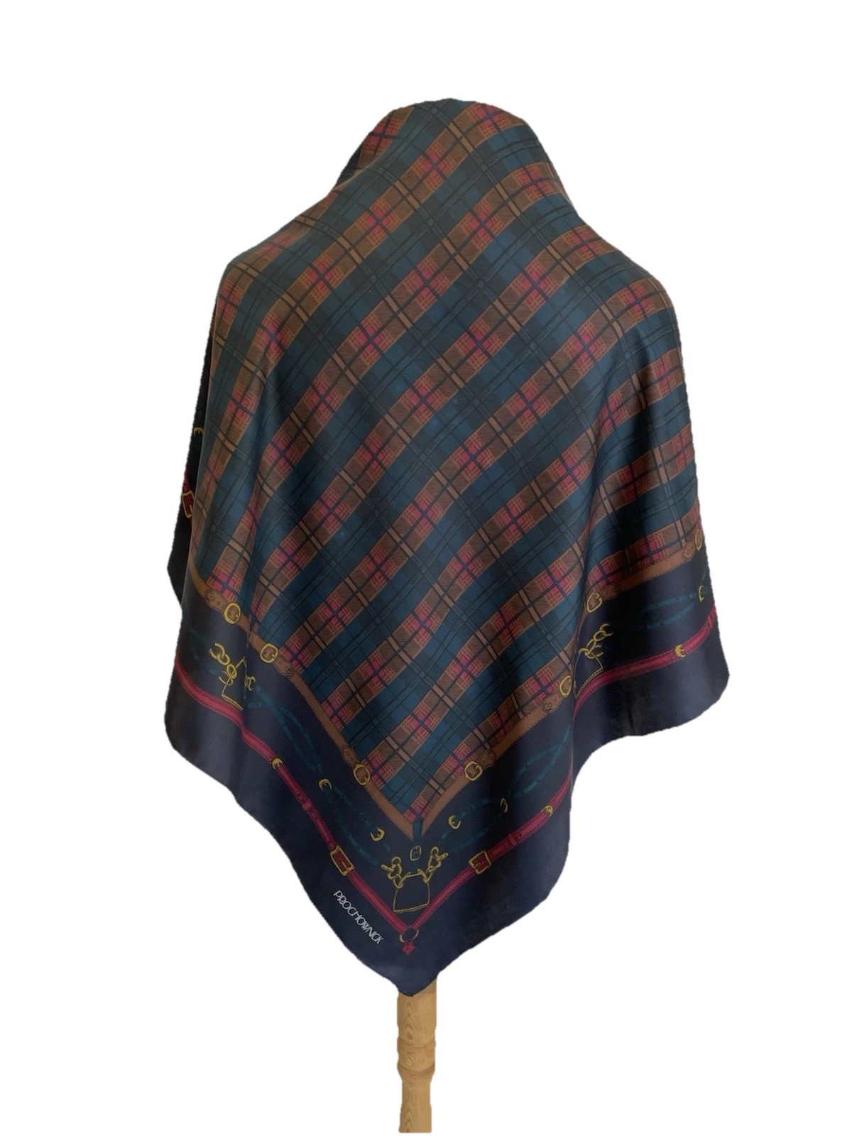 AS16# Vintage Prochownick Italy Silk Scarf Plaid Tartan Equestrian Belt Stirrup