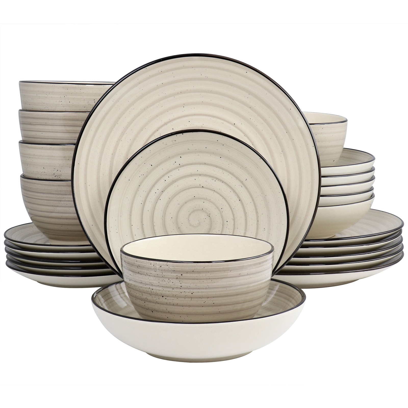 Gia 24 Piece Stoneware Dinnerware Set in Cream Gia 24 Piece Stoneware Dinnerware Set in Cream