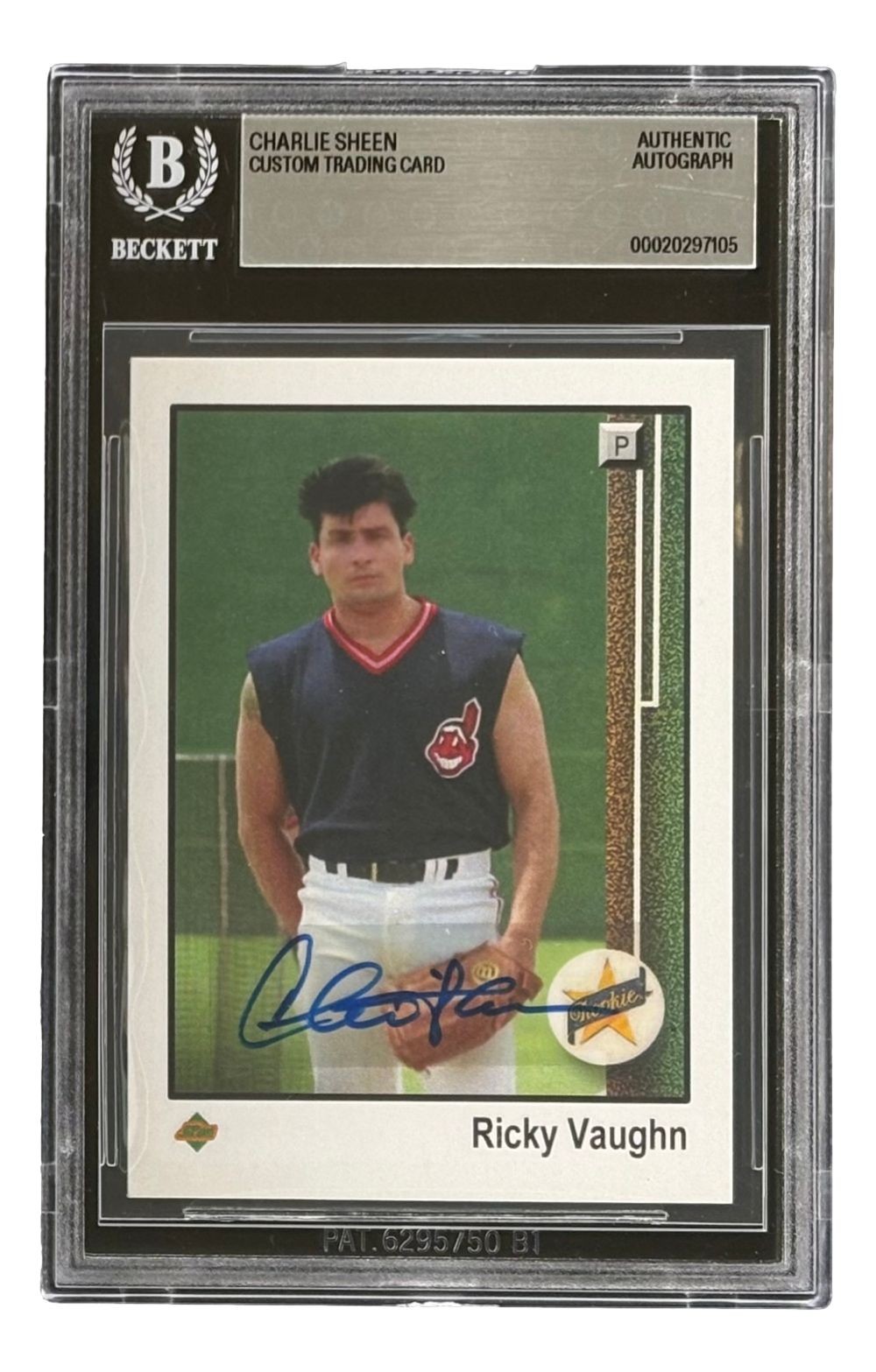 Charlie Sheen Signed Major League Ricky Vaughn Custom Trading Card BAS