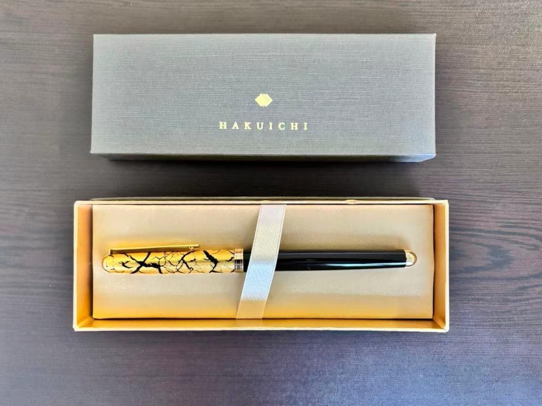 Title: HAKUICHI Crack Ballpoint Pen Black Gold Leaf Kanazawa Traditional Craft