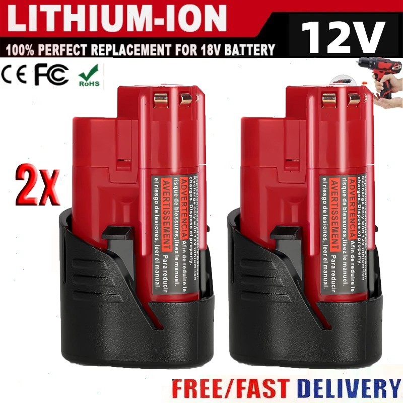 2/4Pack 12V 3.0Ah for Milwaukee M-12 Lithium-ion Battery 48-11-2425 48-11-2420