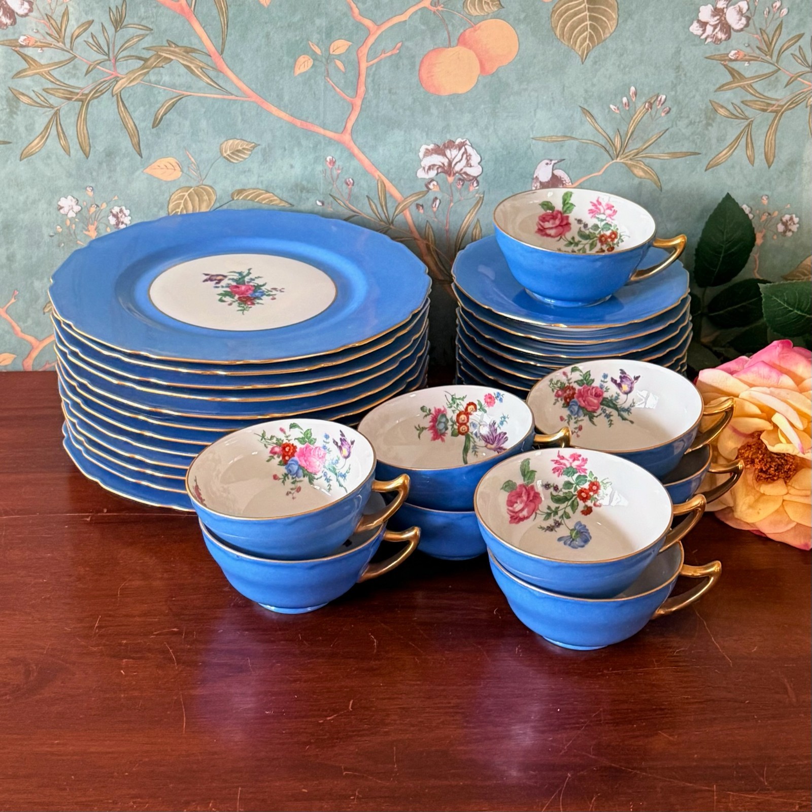 9 Limoges La Cloche Trios + Extra Plates/Saucer Antique French Porcelain c1900