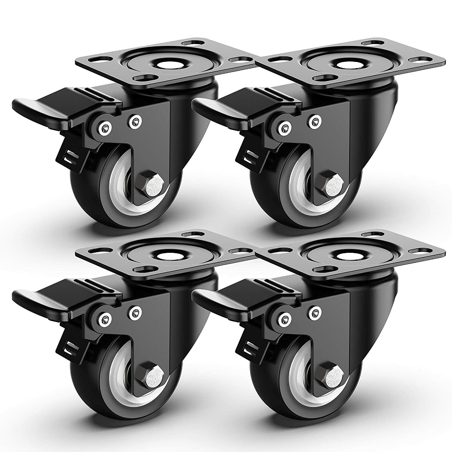 4 Pack 4 Inches Caster Wheels Locking Casters with Brake Swivel Plate Casters