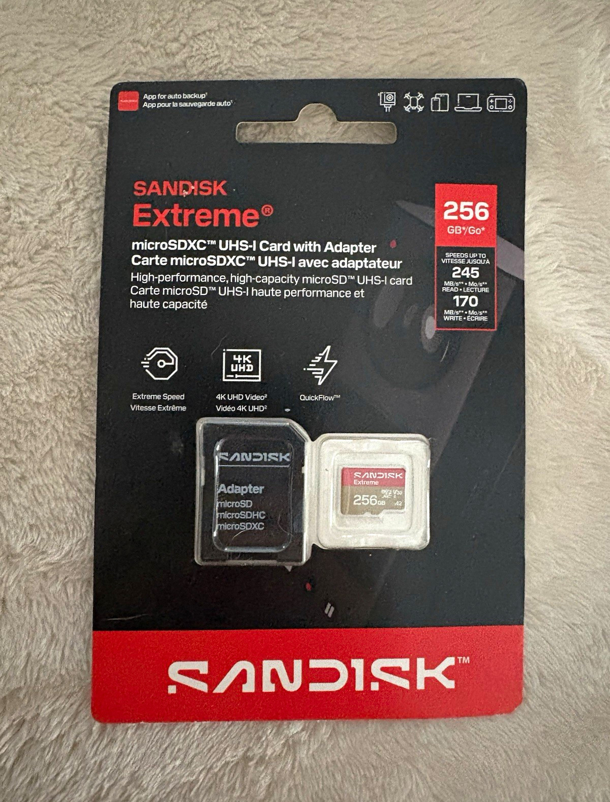 SanDisk Extreme 256GB microSDXC USH card with adapter SanDisk Extreme 256GB microSDXC USH card with adapter