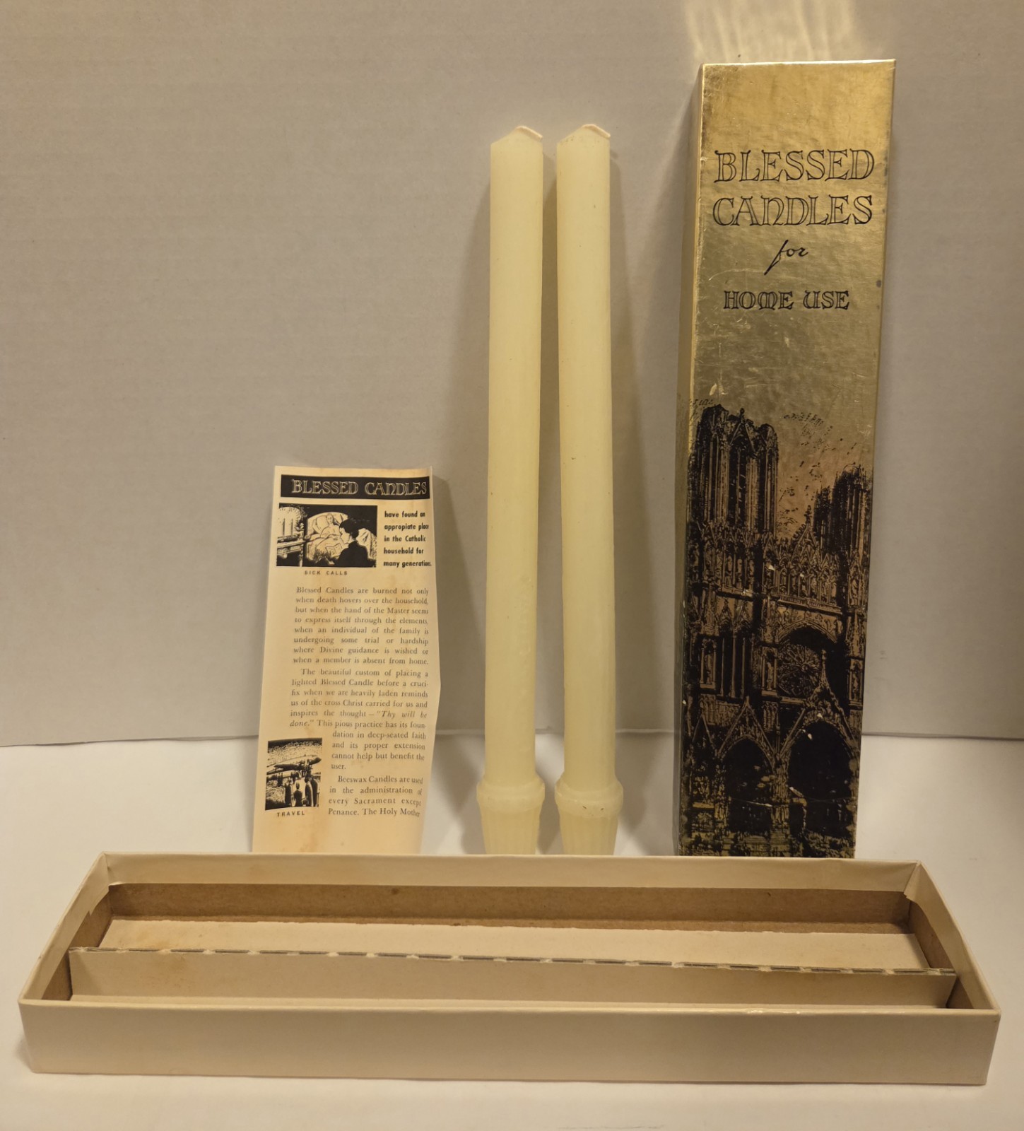 Vintage Catholic Blessed Candles Box of 2 For Home Use, Beeswax Vintage Catholic Blessed Candles Box of 2 For Home Use, Beeswax
