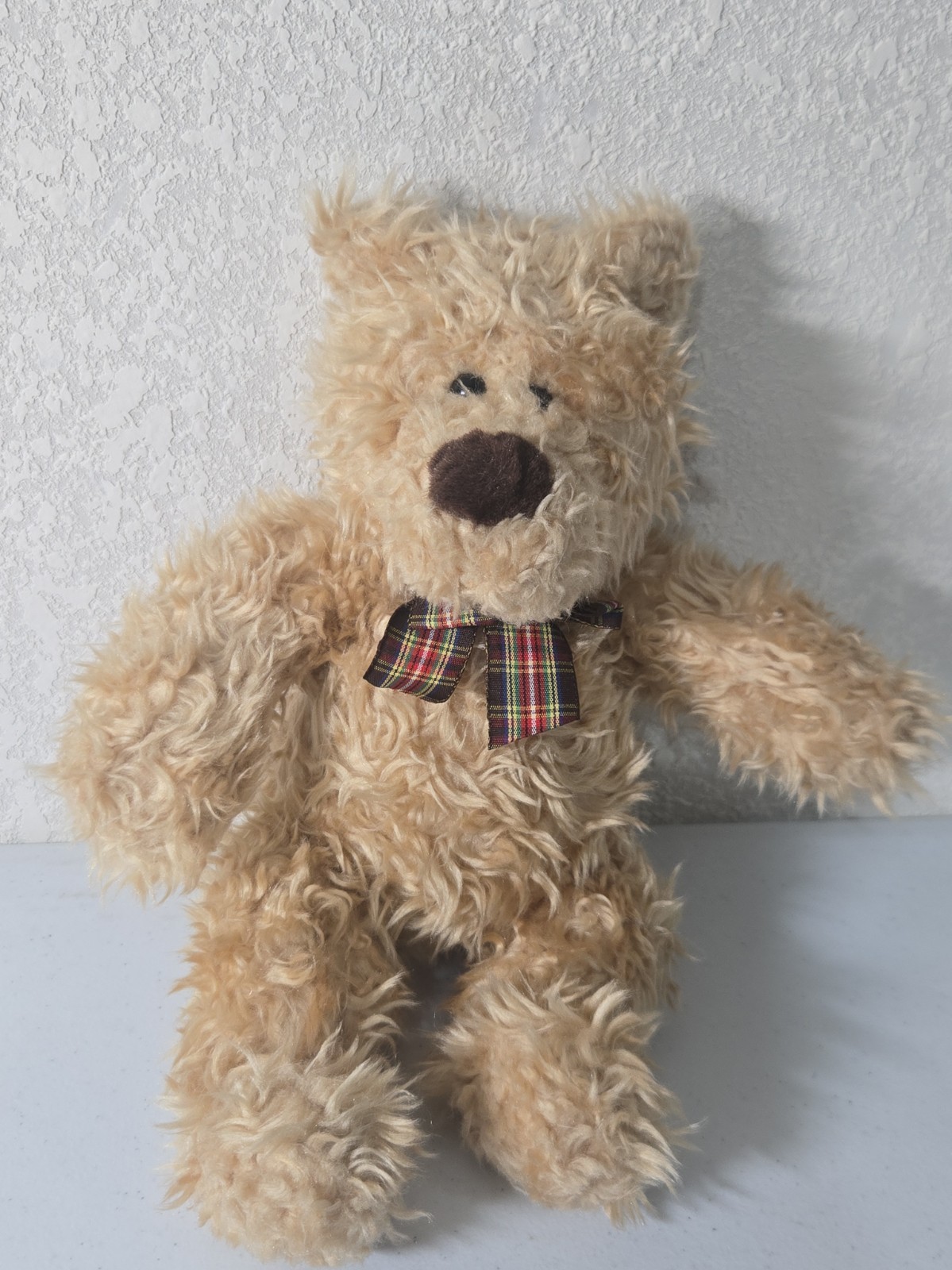 Vintage Gund Butterscotch Shaggy Bear Plaid Bow Plush Stuffed Animal 12\ Vintage Gund Butterscotch Shaggy Bear Plaid Bow Plush Stuffed Animal 12\