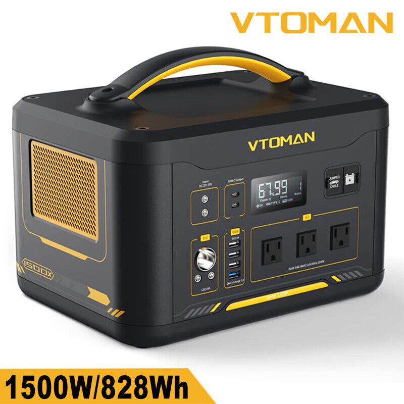 VTOMAN Jump 1500X Portable Power Station 1500W (3000W Peak), 828Wh LiFePO4 (LFP)
