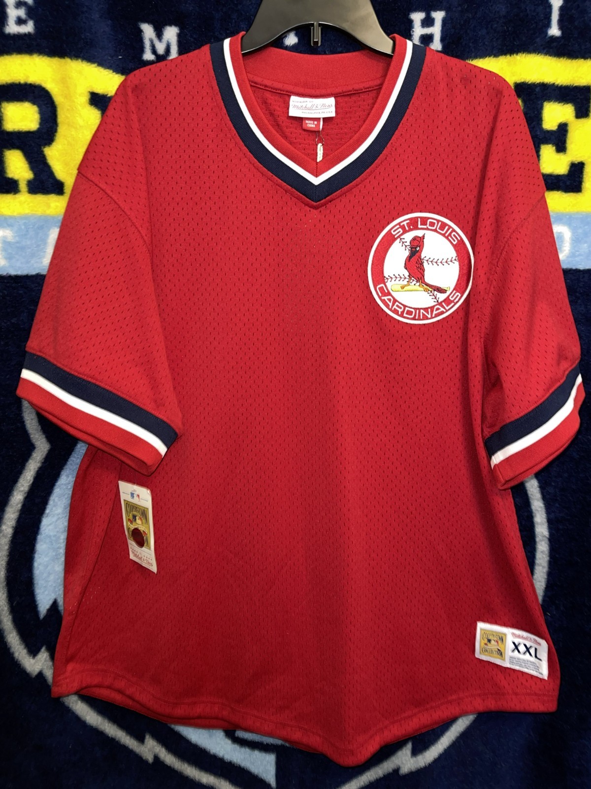 Mitchell and Ness MLB St. Louis Cardinals Red Mesh V-Neck Jersey Size XXL