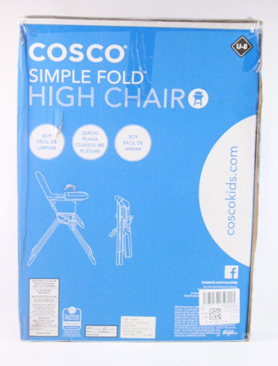 Cosco Kids/Baby Easy-Clean Simple Fold High Chair White 50LB Cosco Kids/Baby Easy-Clean Simple Fold High Chair White 50LB