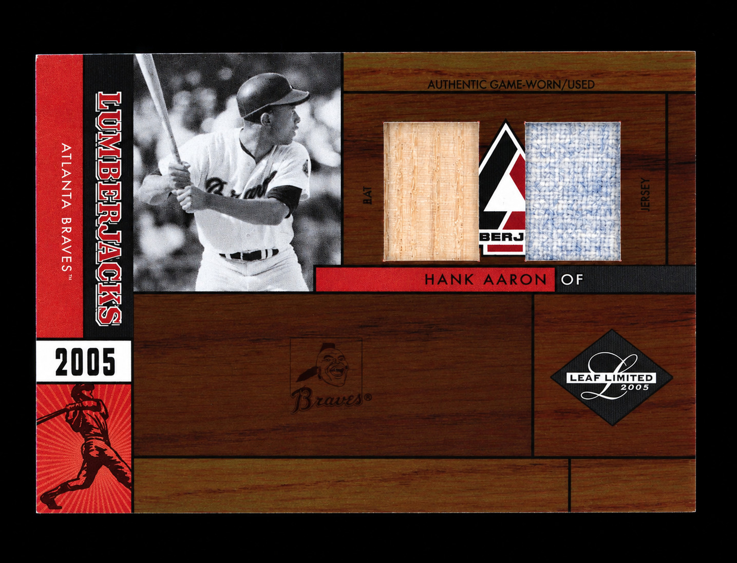 2005 LEAF LIMITED HANK AARON GAME USED DUAL BAT JERSEY PATCH #/25 SSP BRAVES