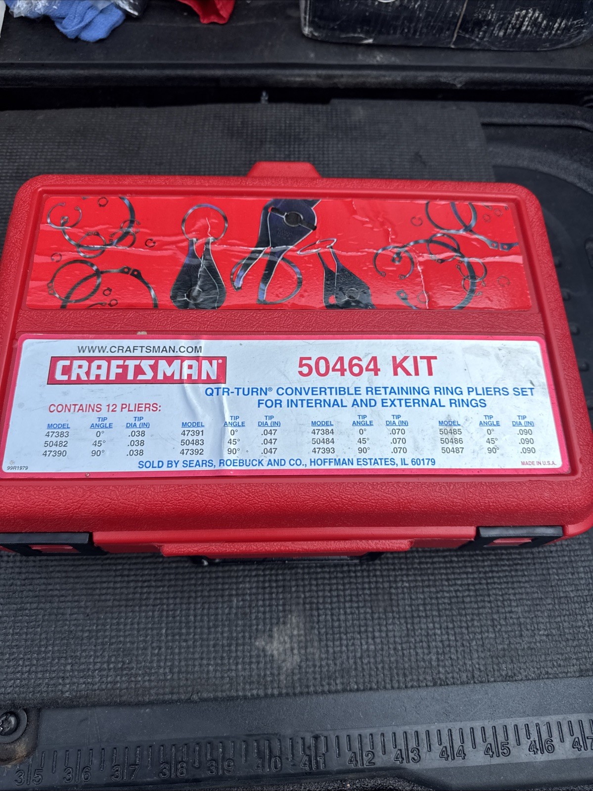 Sears Craftsman USA Nos 50464 Retaining Snap Ring Plier Kit Very Rare 12pc Sears Craftsman USA Nos 50464 Retaining Snap Ring Plier Kit Very Rare 12pc