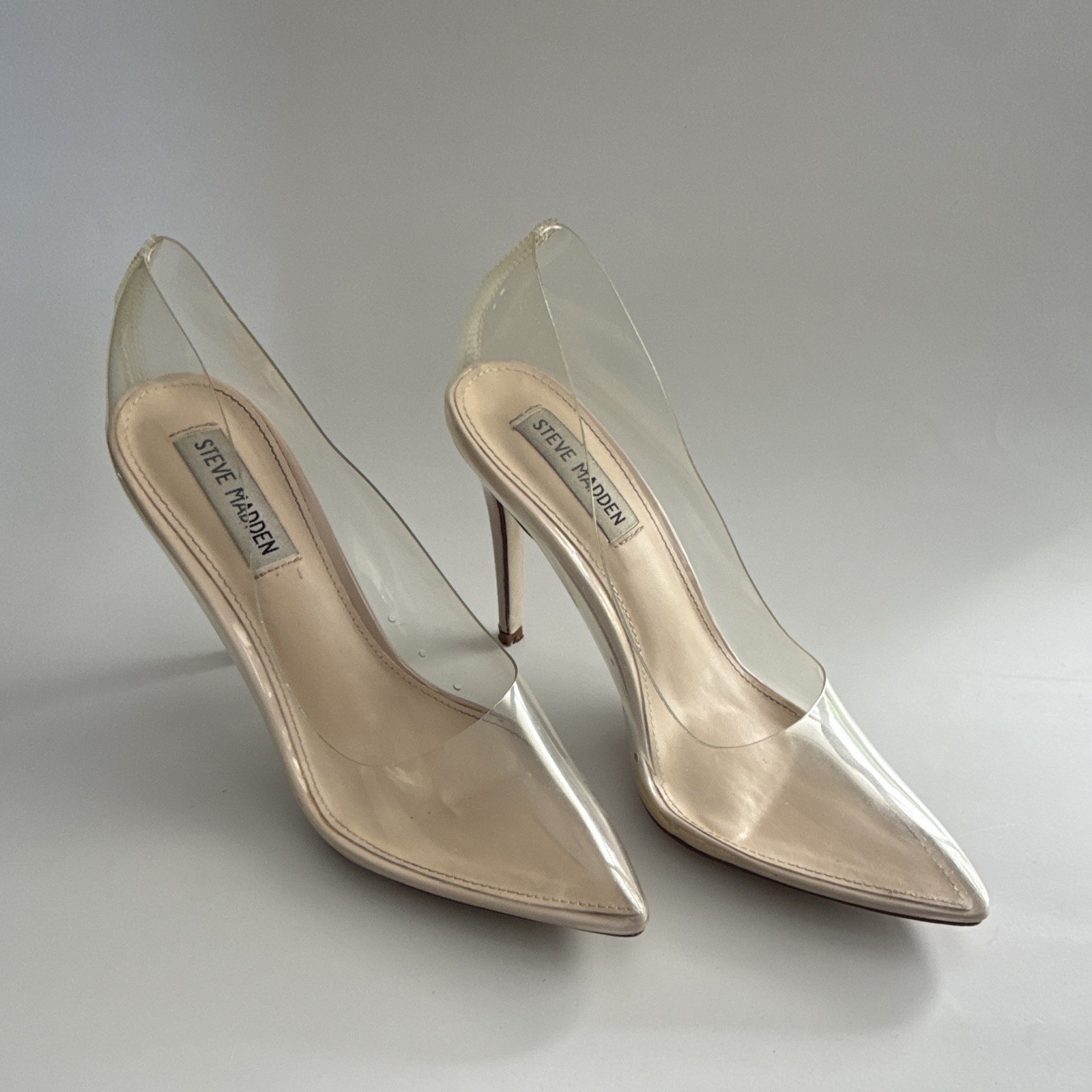 Steve Madden Clear Patent Pointed Toe Stiletto Slip-On Pumps Women’s 8 Steve Madden Clear Patent Pointed Toe Stiletto Slip-On Pumps Women’s 8
