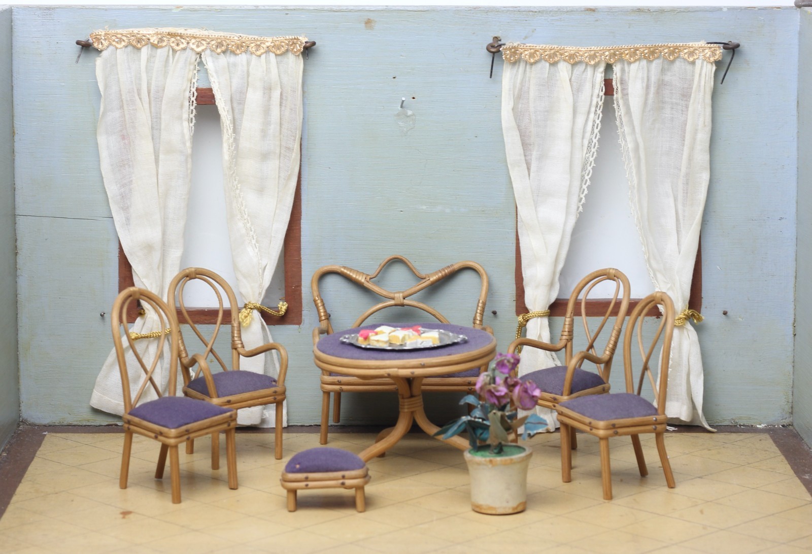 Antique German Dollhouse Bentwood Parlor Suite 7 Pieces 1890 Miniature