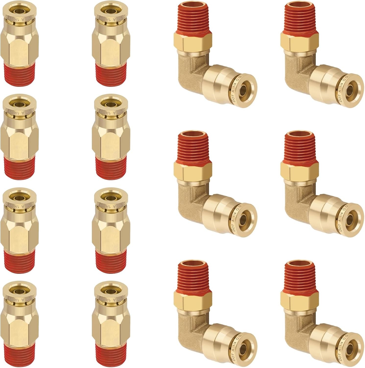 14PCS 1/4 DOT Push Connect Brass Fittings 1/4 OD x 1/8 NPT Straight & Elbow