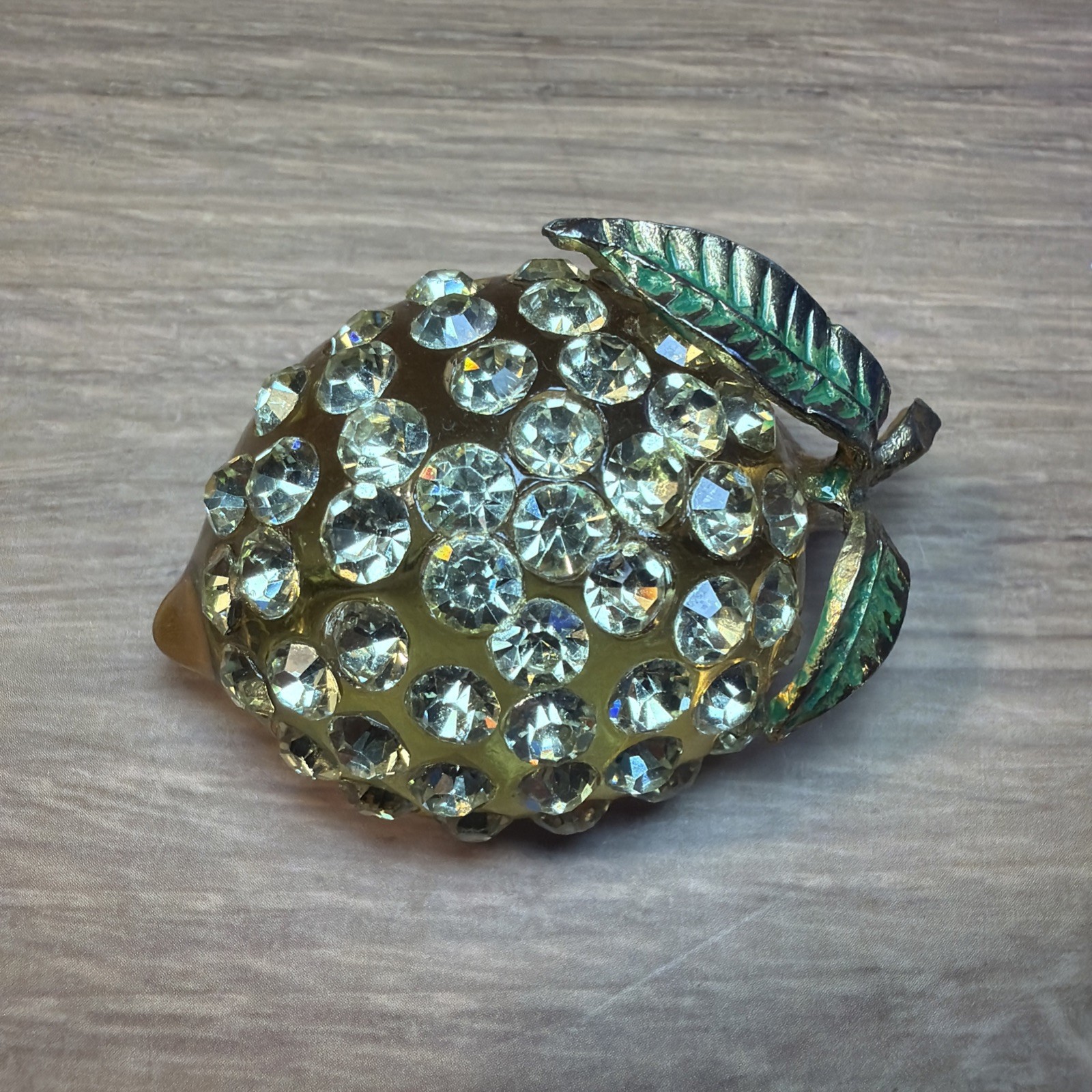 MINT Vtg 1950s Austrian Forbidden Fruit Yellow Lucite Lemon Brooch Rhinestone MINT Vtg 1950s Austrian Forbidden Fruit Yellow Lucite Lemon Brooch Rhinestone