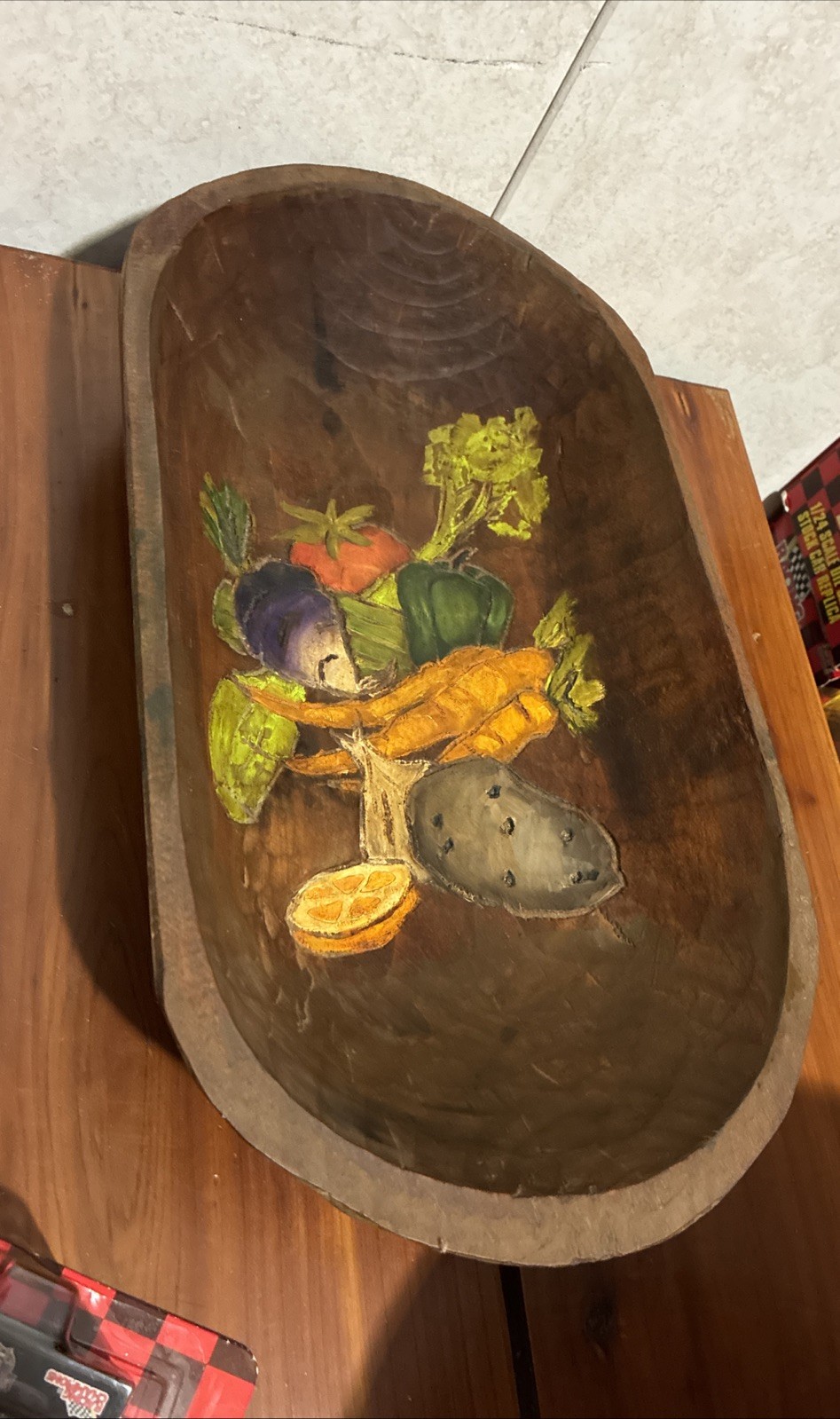 Vintage Hand Carve And Painted Fruits Dough Bowl Vintage Hand Carve And Painted Fruits Dough Bowl