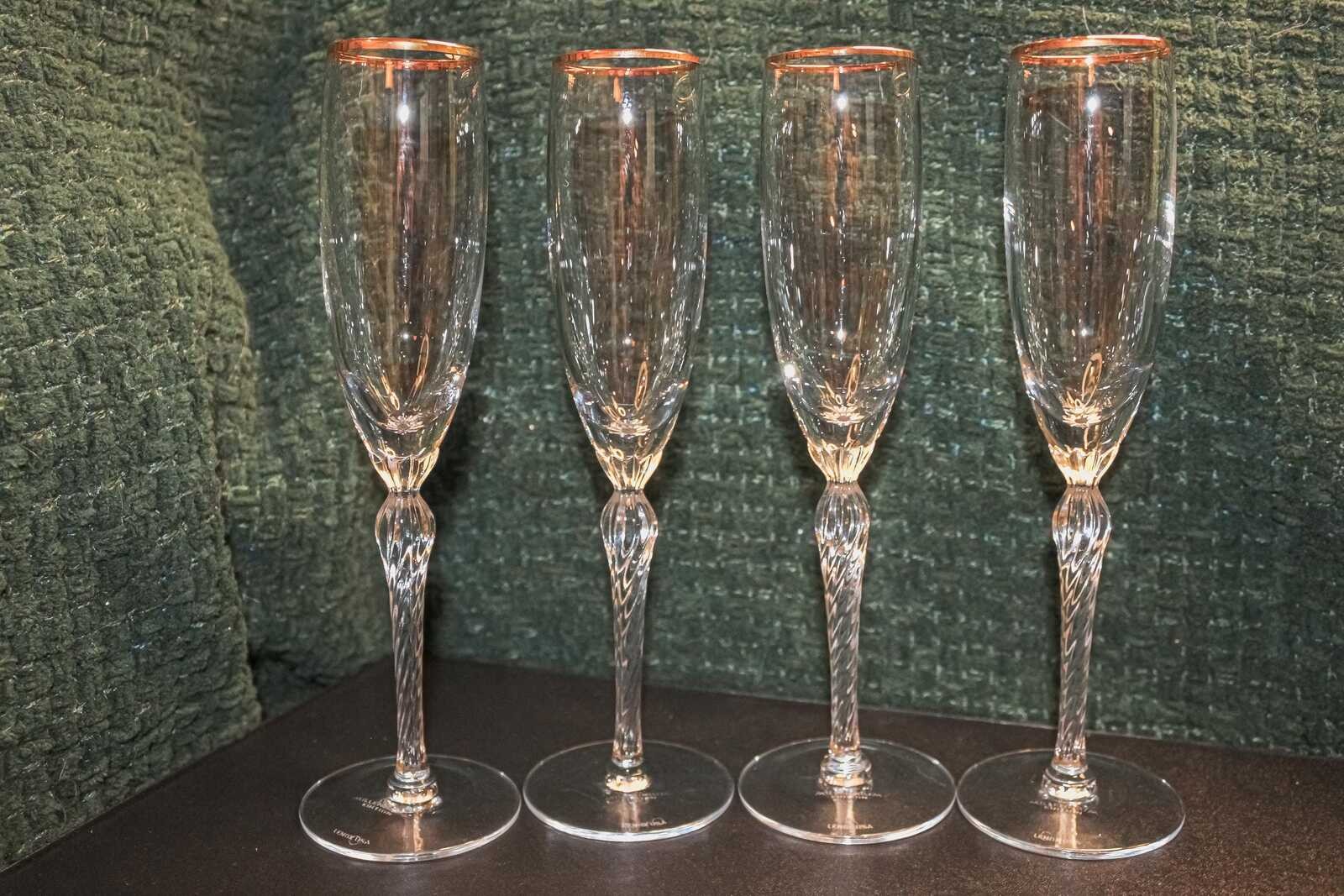Set of 4 Lenox Monroe (Gold Trim) Millenium Edition Champagne Flutes (9 1/8\