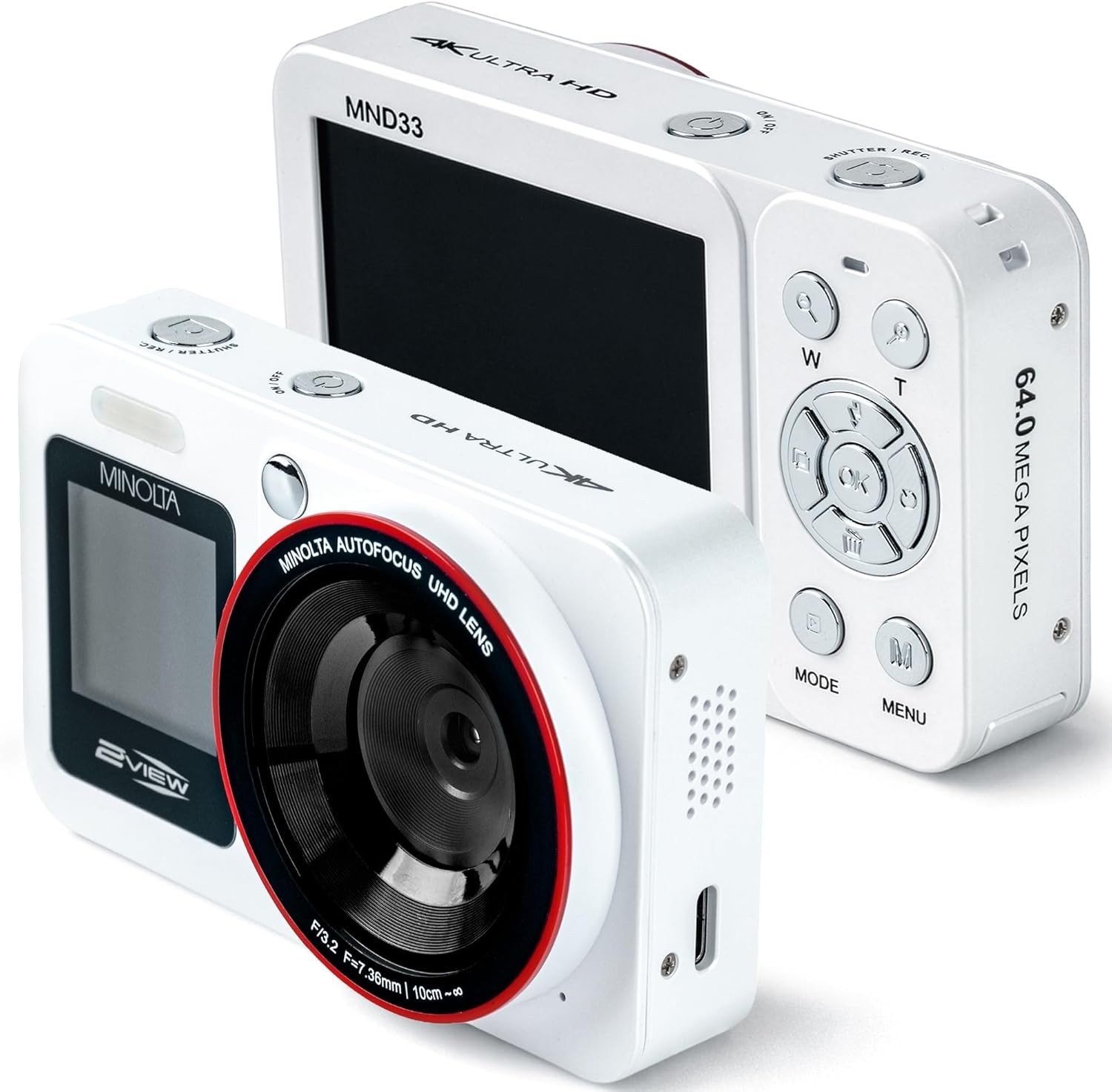 Minolta 64MP Digital Camera, Dual Front Rear LCD Screens with 4K Ultra HD Video Minolta 64MP Digital Camera, Dual Front Rear LCD Screens with 4K Ultra HD Video