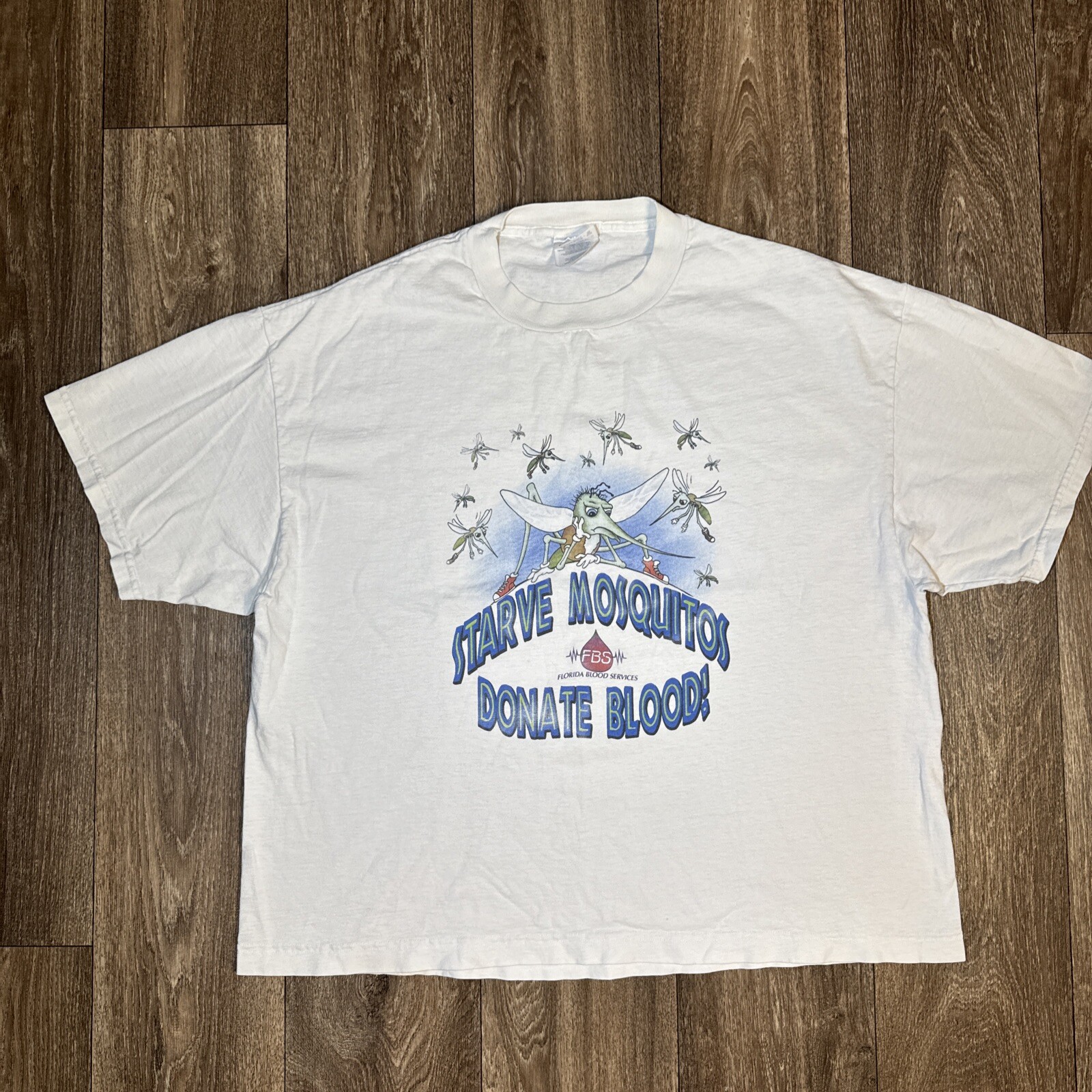 Vintage Starve Mosquitos Give Donate Blood Y2K T-Shirt XL Cropped Cartoon Art Vintage Starve Mosquitos Give Donate Blood Y2K T-Shirt XL Cropped Cartoon Art
