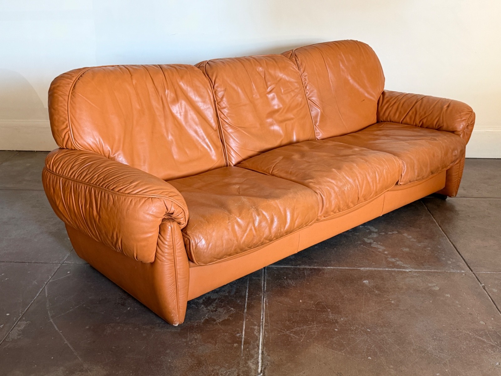Vintage 1970s MCM Italian Leather Sofa Vintage 1970s MCM Italian Leather Sofa