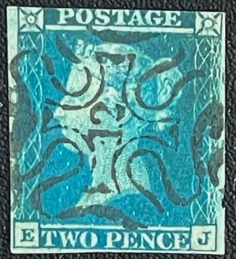 GB QV 1841 2d Blue SG13/14 Numeral 12 Maltese Cross Cancel E-J Used
