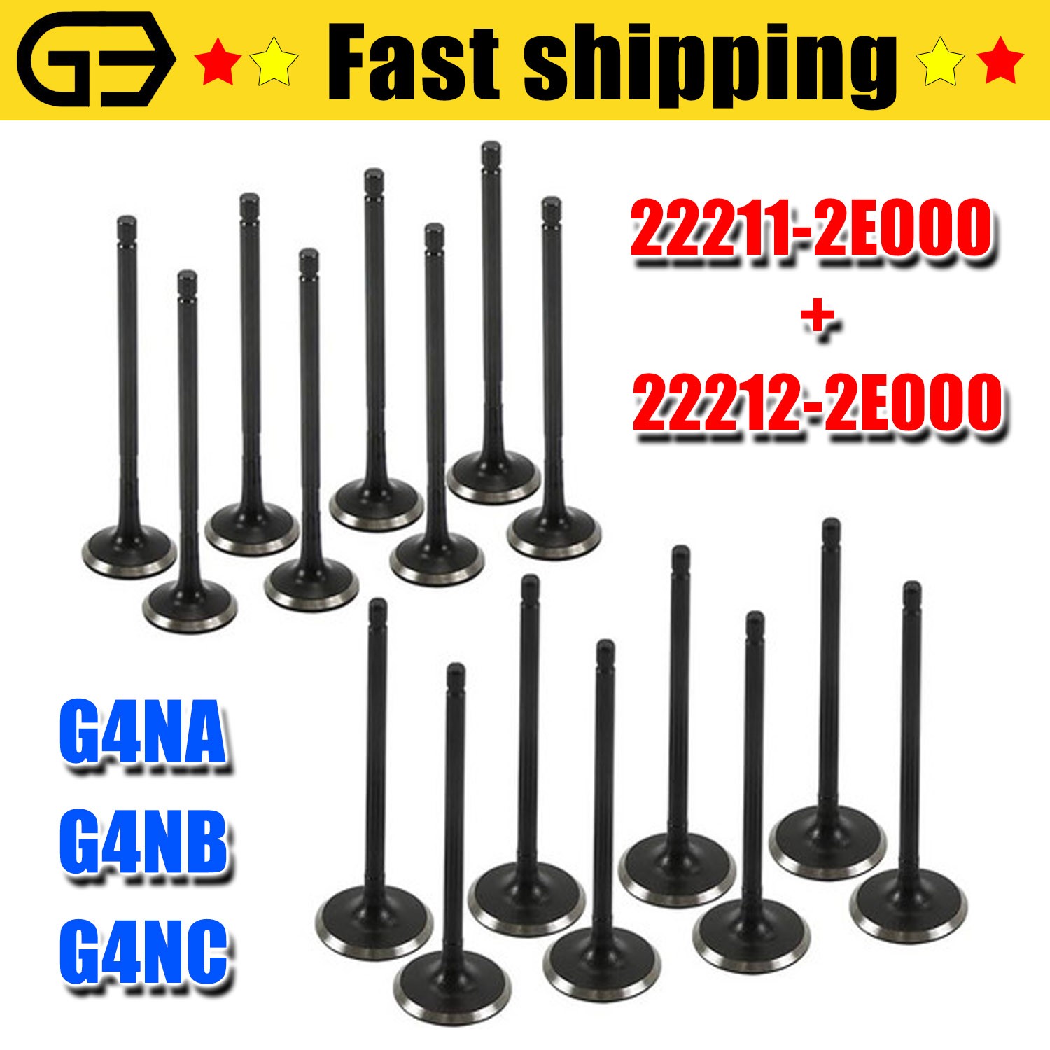 Intake & Exhaust Valves Kit 22211-2E000 22212-2E000 for 2012–20 Hyundai Kia 2.0L