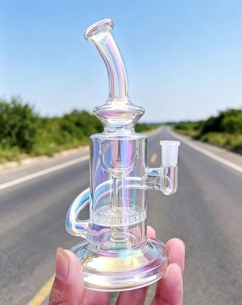 Travel heady cool BONG Glass Water Pipe Recycler rig Helix  Portable Hookah 10mm