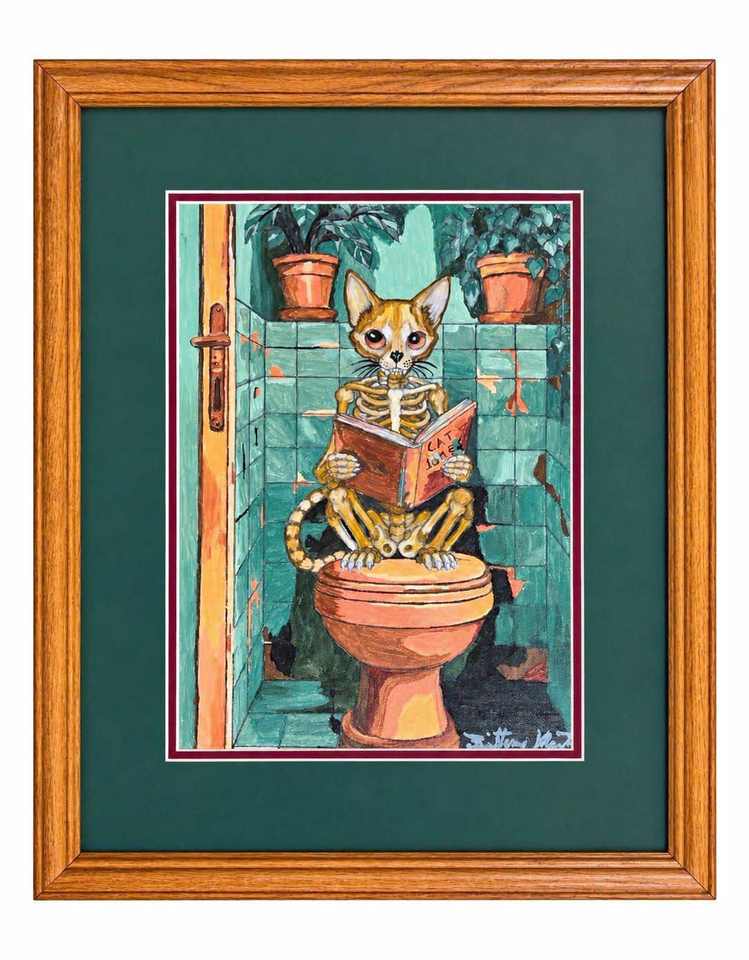 Brittony Martin Cat Skeleton Painting, Contemporary Portrait, Matted & Framed Brittony Martin Cat Skeleton Painting, Contemporary Portrait, Matted & Framed