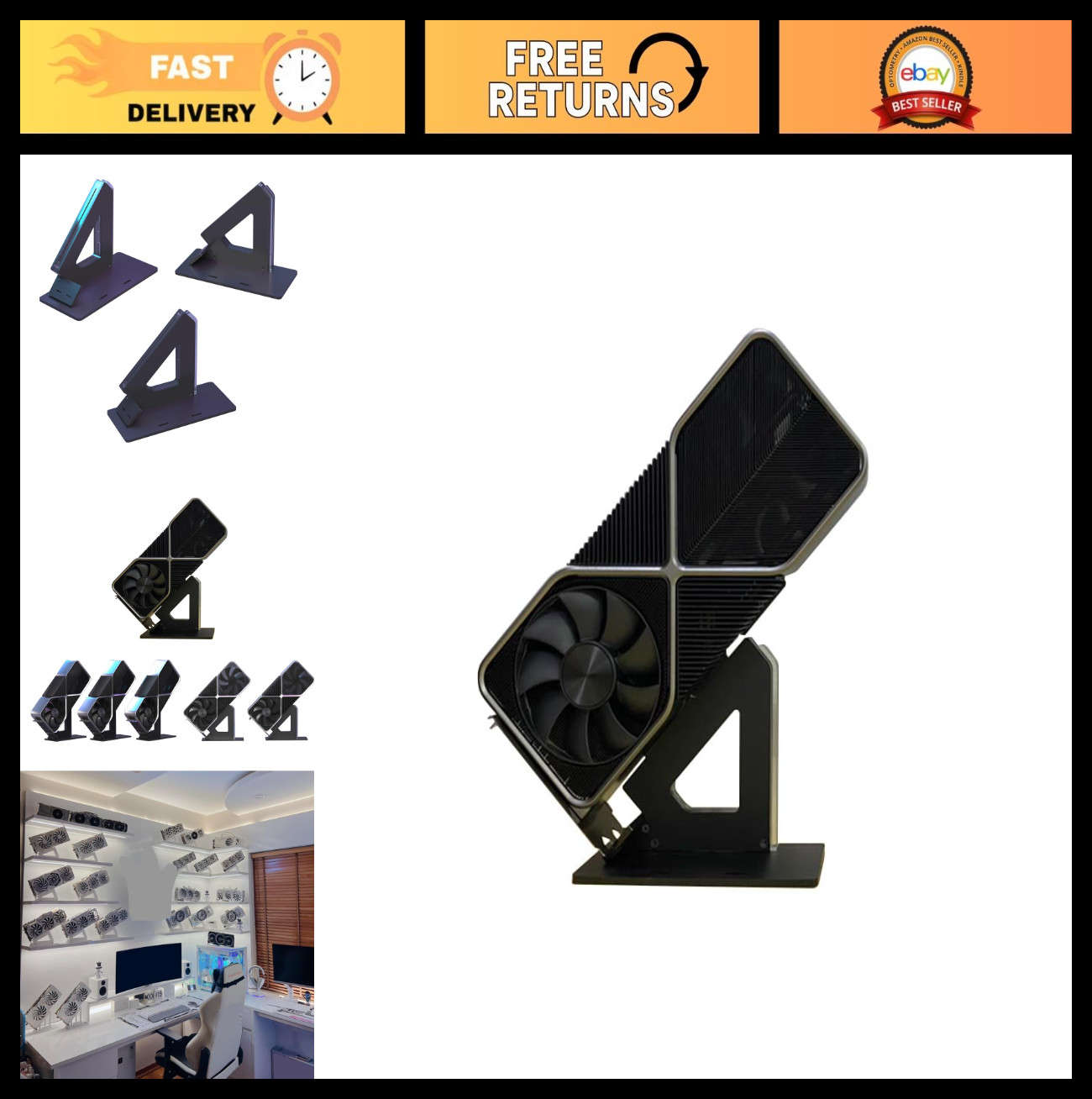 PCIE Graphics Card Display Stand Holder - Shelf Trophy for GPU - Black PCIE Graphics Card Display Stand Holder - Shelf Trophy for GPU - Black