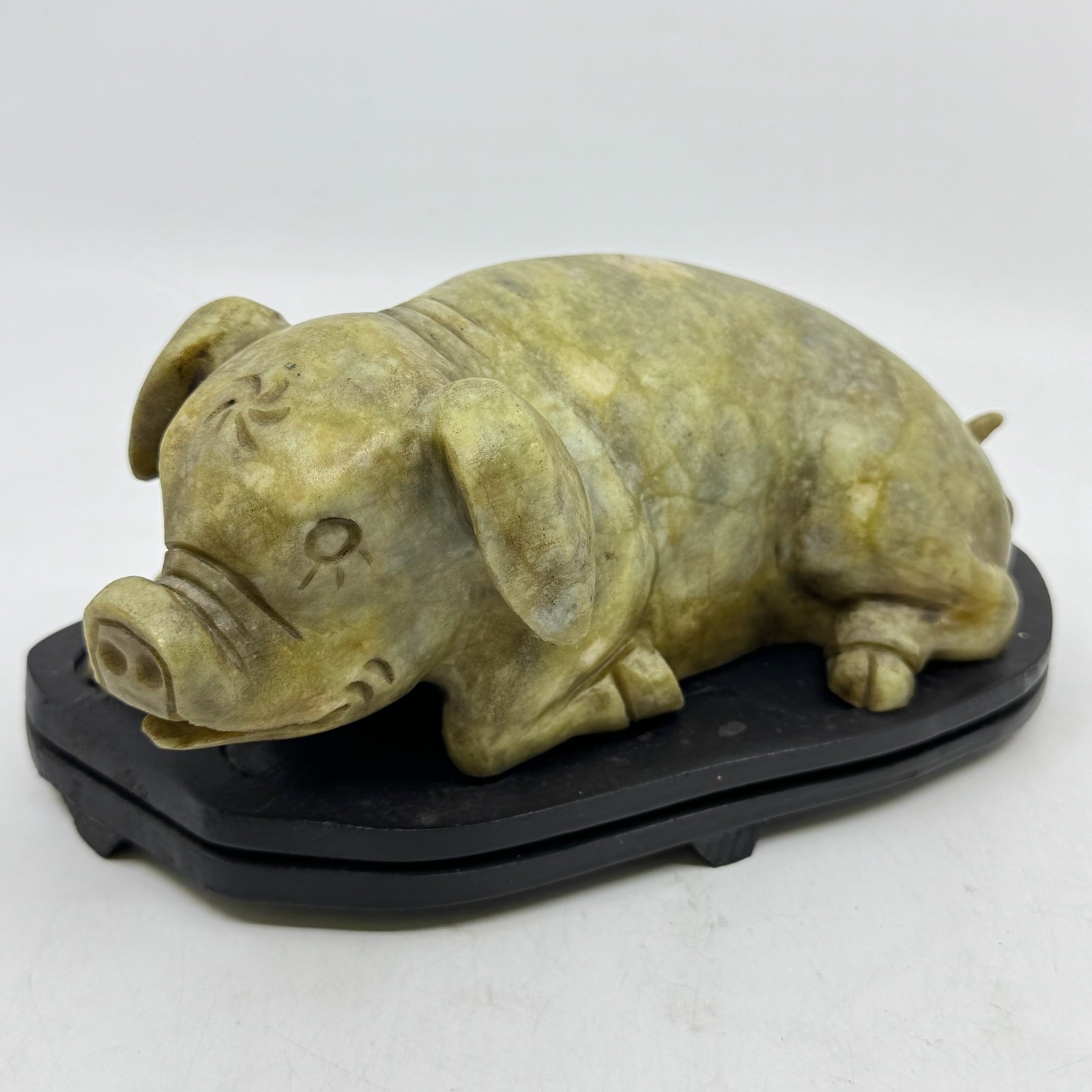 Vintage Chinese Hand Carved Soapstone Pig Sculpture - Excellent Condition