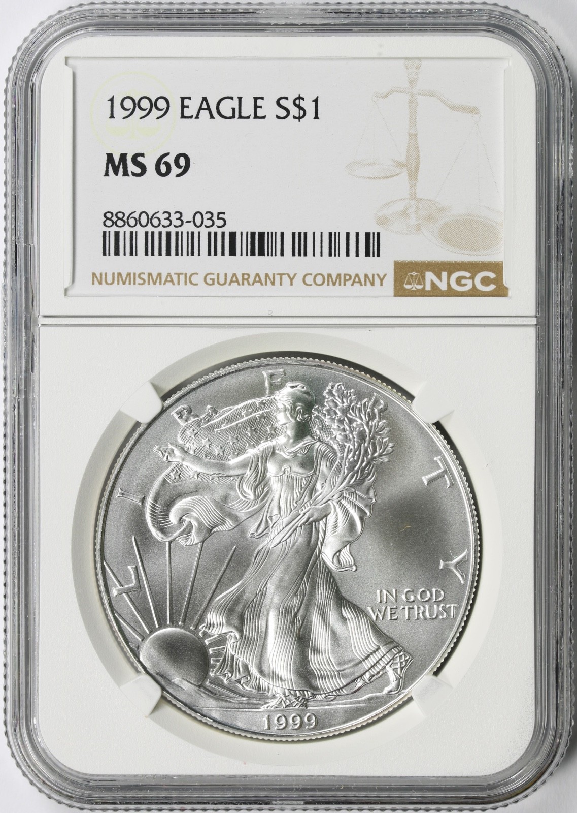 1999 $1 American Silver Eagle NGC MS69 1 oz .999 Fine Silver ASE