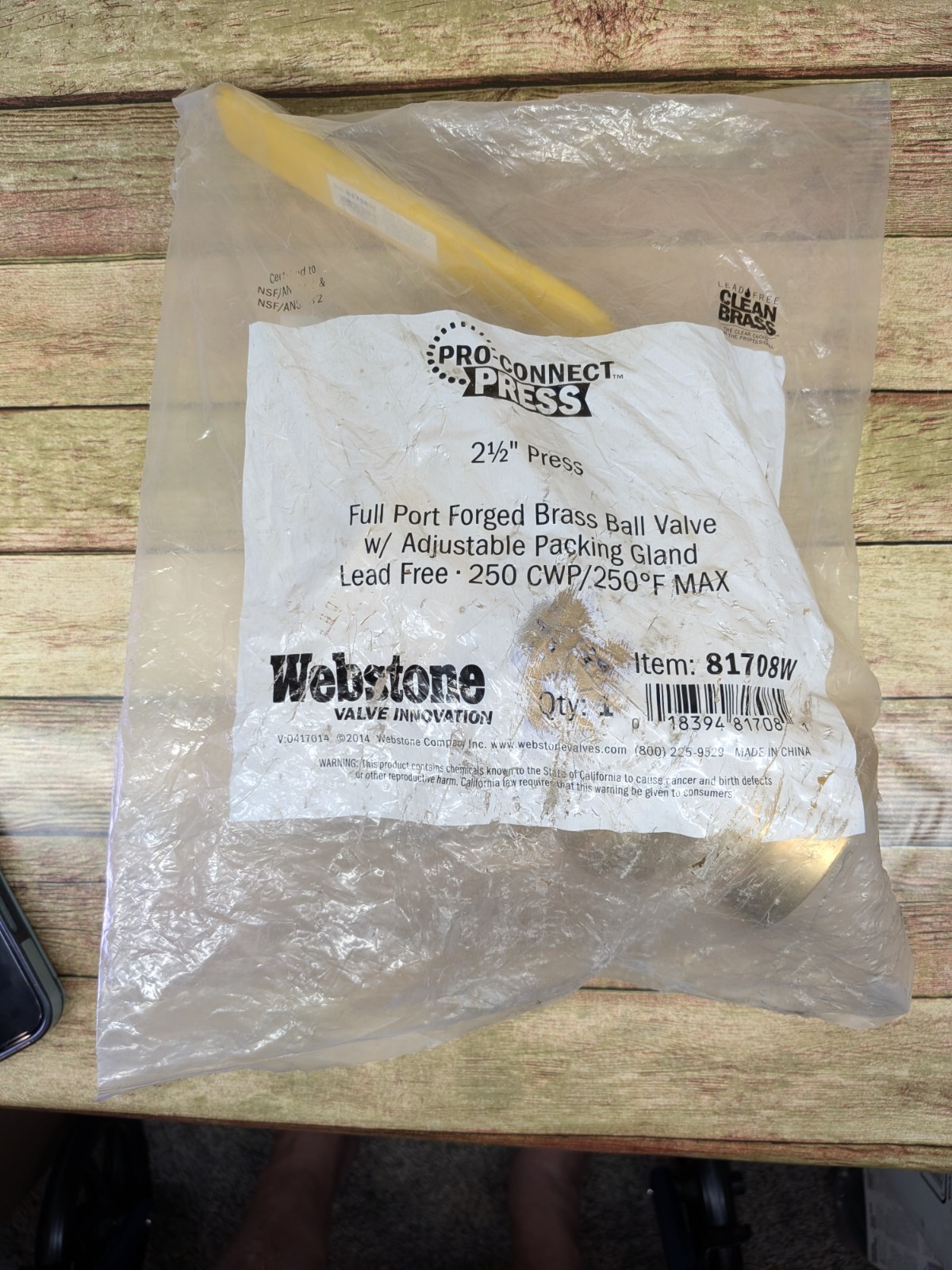 1 - Webstone Pro-Connect 2-1/2” Press Brass Ball Valve 81708W New Open Bag